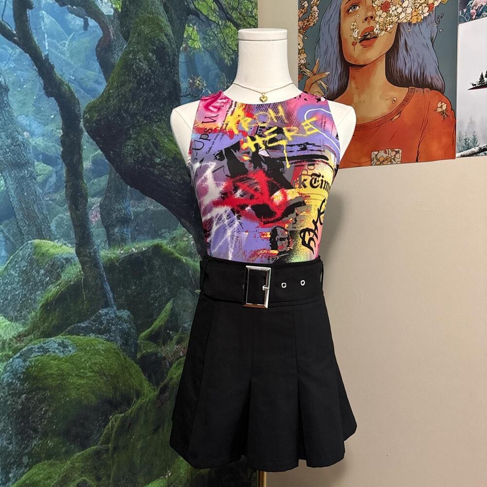wearever graffiti print y2k bodysuit - edgy rave streetwear